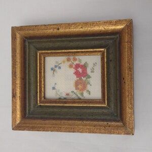 Gold Framed Floral Cross-Stitch Art Initials BG 75